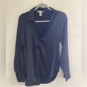 H&M Black Sheer Long Sleeve Top